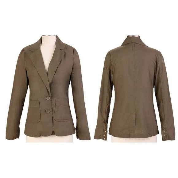 Tulle Linen/Cotton Women's Large Lightweight Olive Coat Pyramid Hardware - Picture 2 of 7